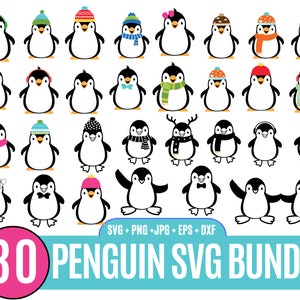 Paquete SVG de 30 pingüinos bebés, pingüino svg Cricut, pingüinos con bufanda, conjunto de imágenes prediseñadas de pingüinos, paquete de archivos de corte_BD