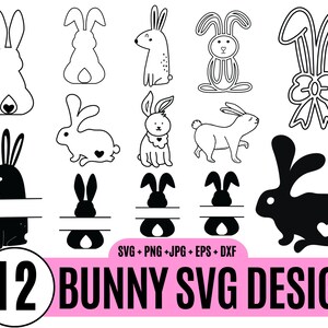 12 Bunny svg bundle, Bunny SVG, Plotting Tags Name Split Clipart, Spring Bunny Heart svg, Easter egg outline svg_BD