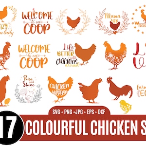 Lot de 17 poulets svg dessinés à la main, fichier de coupe de poulet, ferme poulet Svg, poulet murmure svg, poulet fou dame svg_BD