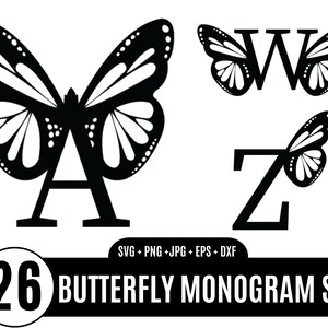 26 Butterfly Monogram svg, Fuentes Monogram, Split Letter Svg, Alphabet Split SVG, Split Monogram Frame, Font Svg Designs for Silhouette_BD