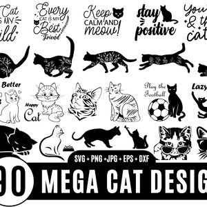 90 Cat SVG Bundle, Cat Face svg, Cat Design, Cat Head SVG, Cat Lover SVG, Cat Silhouette for Cricut, Cute Peeking Pet Clipart_BD