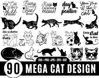 90 Cat SVG Bundle, Cat Face svg, Cat Design,  Cat Head SVG, Cat Lover SVG, Cat Silhouette for Cricut, Cute  Peeking Pet Clipart_BD