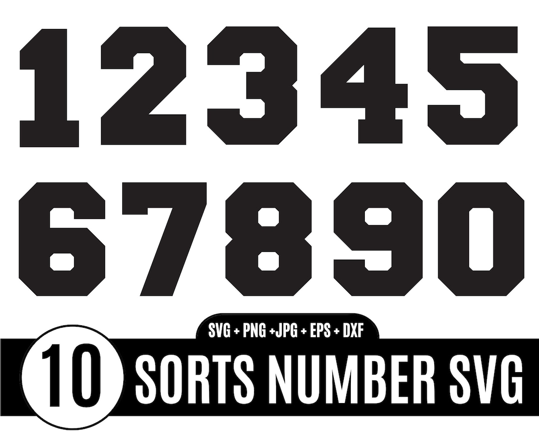 10 Sport Numbers Bundle Svg, Numbers Svg, Jersey Numbers Svg, Varsity