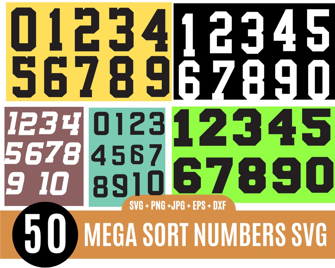 50 Sports Font Bundle, Jersey Numbers Svg, Sports Number Bundles, Black