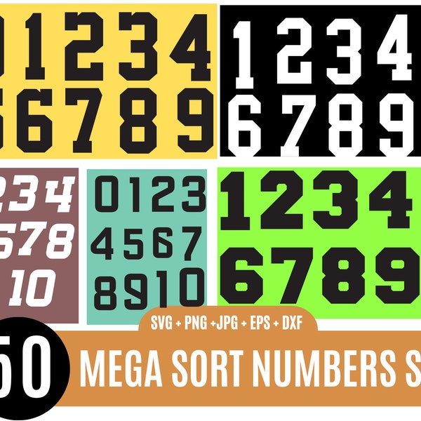 50 Sports font bundle, Jersey numbers svg, Sports number bundles, Black Bold with Outline - Digital Download SVG_BD