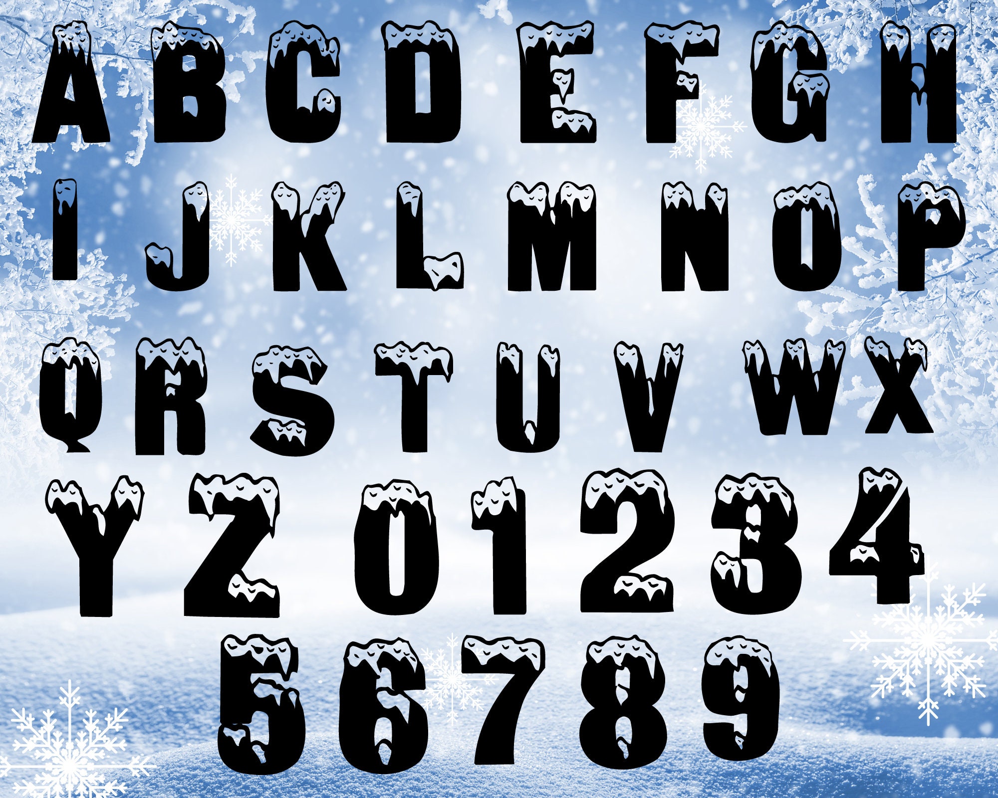 36 Snow Font SVG Bundle, Winter Svg, Snow Monogram, Winter