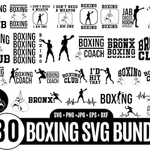Paquete de 30 svg de boxeo, guantes de boxeo svg, archivo de corte de boxeo, silueta de boxeo, paquete de diseño gráfico de boxeo, archivo svg de boxeo para cricut