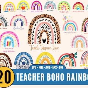 Boho Regenbogen Lehrer svg Bundle, Lehrer Shirt svg, Lehrer Modus svg, Lehrer Leben svg, Lehrer Wertschätzung svg, ein geliebter Lehrer svg_BD