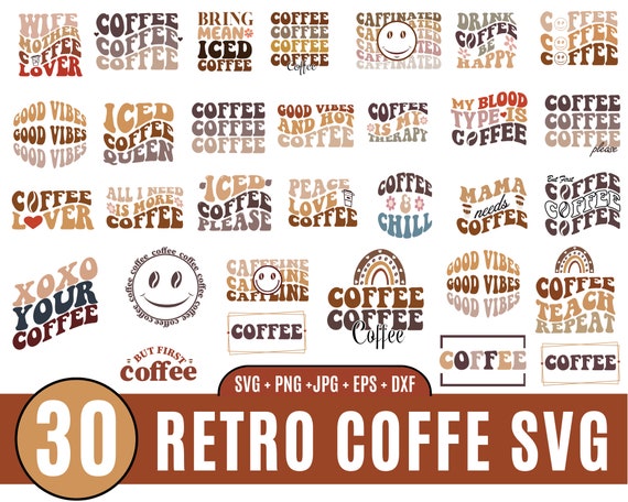 Coffee wavy svg Retro coffee svg Coffee smile svg with stars