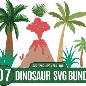 07 Pacote Dinosaur SVG, Baby Dinosaur svg, Dinosaur Clipart PNG, Kids Dinosaur svg, T-Rex svg, Dino svg, Impressão digital, Volcano svg