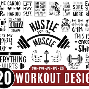 20 Workout Svg bundle, Funny Workout Svg, Motivational Exercise Svg, Gym Quotes Svg, Fitness Silhouette Cricut, Gym Cut File_BD