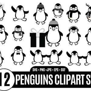 12 Baby penguin SVG Bundle, Penguin svg Cricut, Penguins con bufanda, conjunto de imágenes prediseñadas de pingüinos, Cut File Bundle_BD