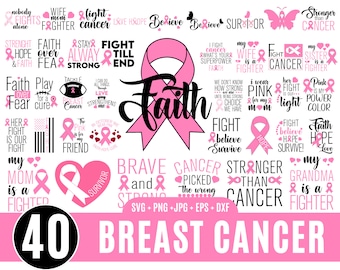 40 Breast Cancer SVG, Breast Cancer Awareness Png, Cancer Ribbon Svg, Pink ribbon Svg, Breast Cancer Survivor, Instant Downlaod.