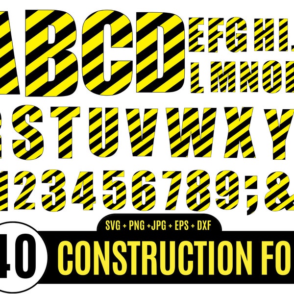 40 Striped letters, Under construction, Construction numbers, Vector font, Alphabet svg, Construction letters _BD