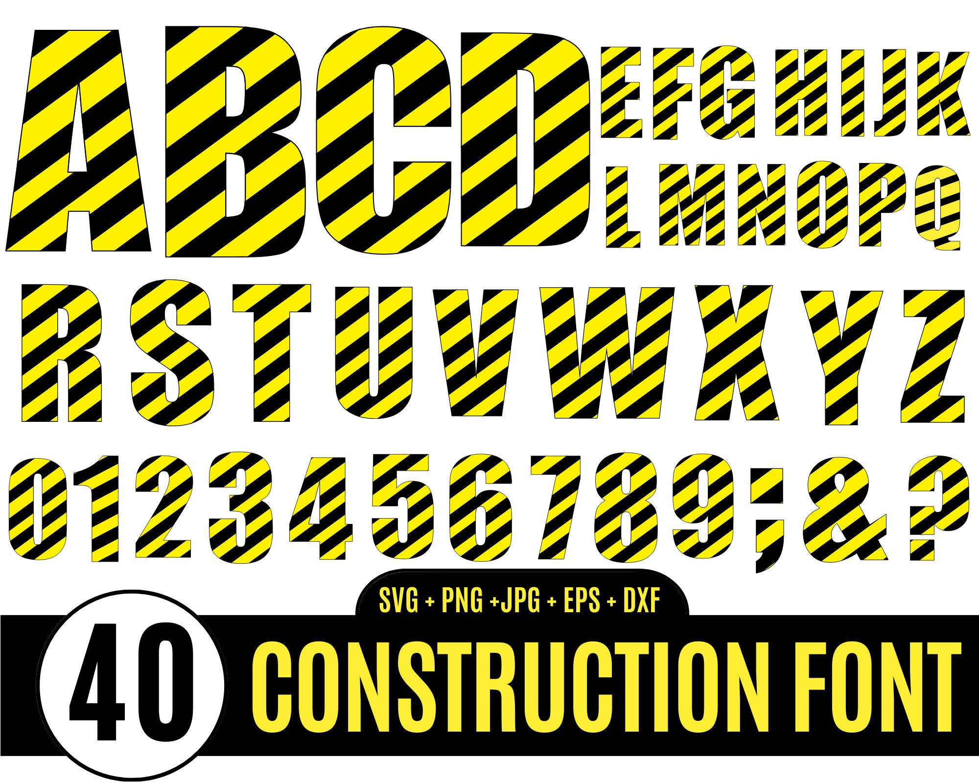 40 Striped letters, Under construction, Construction numbers, Vector font, Alphabet svg, Construction letters _BD