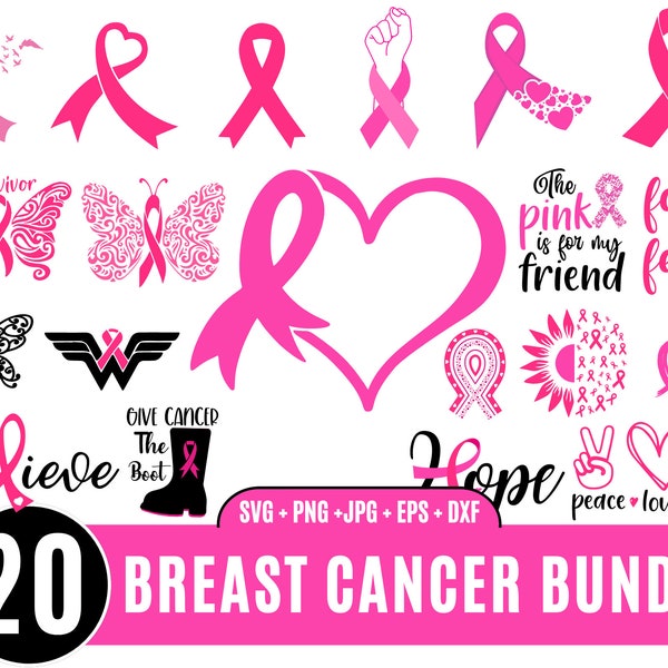 Brustkrebs SVG Bundle, Krebs Band SVG, rosa Band SVG, Brustkrebs Awareness Png, Brustkrebs Überlebende, Instant Downlaod