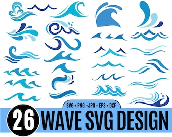 Moon Wave Art Logo Set Wave SVG Ocean Clipart Moon Line - Etsy