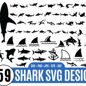 59 Shark svg bundle, Birthday shark svg, Hammerhead Shark Svg, Great White Shark Svg, Black shark svg, Silhouette Cut Files Cricut_BD