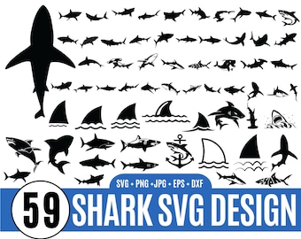 59 Shark svg bundle, Birthday shark svg, Hammerhead Shark Svg, Great White Shark Svg, Black shark svg, Silhouette Cut Files Cricut_BD