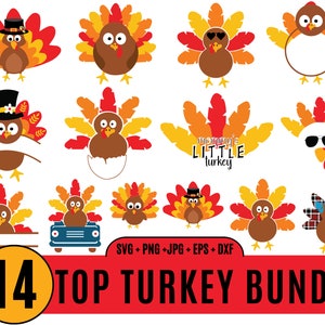 14 Danksagungs-Türkei-Svg-Bundle, Truthahn-Gesicht svg, niedliche Truthahn-Svg, glücklicher Truthahn-Tag svg, Thanksgiving SVG, Thanksgiving Cut Files_BD