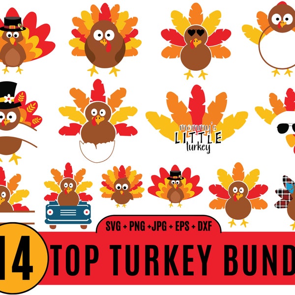 14 Thanksgiving Turkey svg bundle, turkey face svg, cute turkey svg, Happy Turkey Day Svg, Thanksgiving SVG, Thanksgiving Cut Files_BD