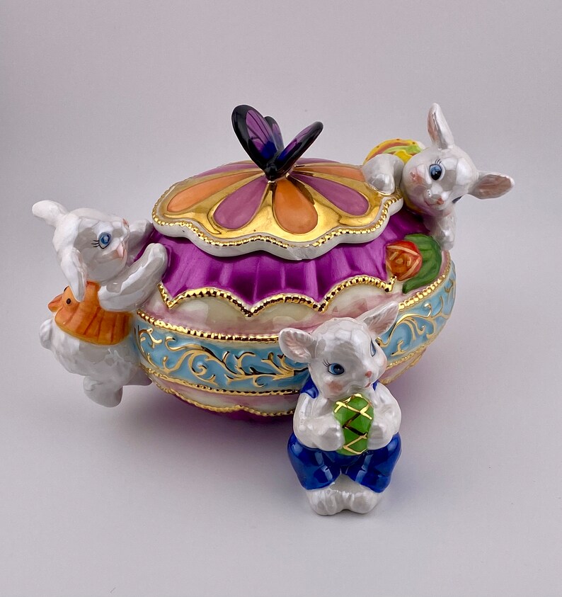 Radko Dapper Bunnies Butterfly Egg Box Etsy