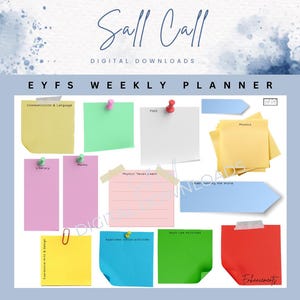 Könnte beinhalten: Ein druckbarer Wochenplaner für Lehrkräfte der Early Years Foundation Stage (EYFS). Der Planer enthält Abschnitte für Kommunikation und Sprache, Alphabetisierung, Mathematik, körperliche Entwicklung, kreative Entwicklung und mehr. Der Planer soll Lehrkräften helfen, ihren Unterricht zu planen und zu verfolgen.