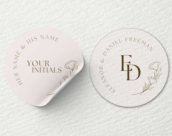 Printed Round Stickers Personalised | Rose Theme | 25mm, 45mm  | Matte, Glossy, Transparent/Clear | Business, Events, Wedding