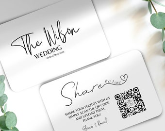 Tarjeta de boda impresa para compartir fotos Código QR / Sitio web en la tarjeta de boda / Diseñado para usted / Sus invitados compartirán sus fotos