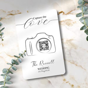 Codice QR per la condivisione delle foto del biglietto di nozze stampato Cattura l'amore / Sito web sul biglietto di nozze / I tuoi ospiti condivideranno le loro foto / Spesso 400 gsm