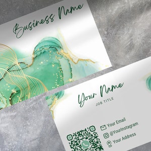 QR-Code gedruckte Visitenkarten personalisiert Gold-Smaragdgrün-Thema Doppelseitig Fügen Sie Logo und Social-Media-Details hinzu Squared