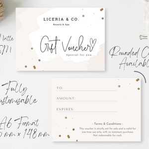 Vales-presente impressos Simply Beige com envelope opcional | Frente e verso | Logotipo, imagem | Personalizado | Formato A6 | Fosco/Seda 230gsm