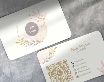 QR Code Printed Business Cards Personalised | Flowers Theme | Double Sided | Add Logo and Social Media Details