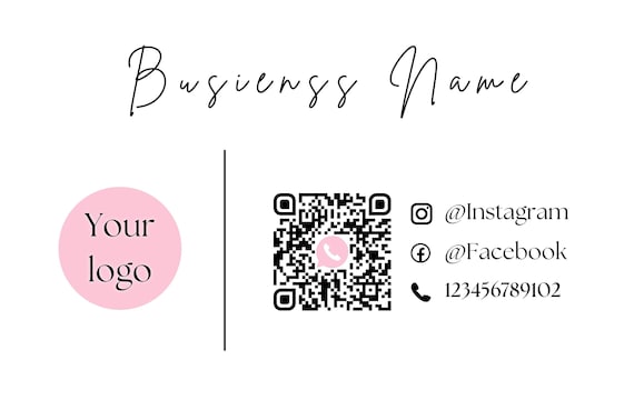 QR Code Printed Business Cards Personalised | Pink Brush Theme | Double Sided | Add Logo and Social Media Details
