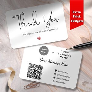 Tarjetas de agradecimiento impresas con código QR y corazón de boceto / Doble cara / Personalizadas / Eventos / Entrega gratuita
