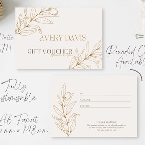 Printed Gift Vouchers Botanic Gold with Optional Envelope | Double Sided | Logo, Image | Personalised | Format A6 | Matte/Silk 230gsm