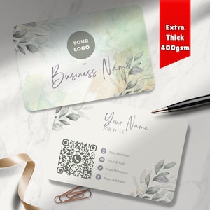 QR Code Printed Business Cards Personalised | Watercolour Green | Double Sided | Add Your Details | Thick Card 400gsm