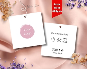 Etiquetas de precio para ropa impresas con cordel / 55 × 55 mm / Cuadradas / Sencillas / Profesionales / Doble cara / Personalizadas / Colgantes / Colgantes