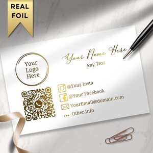 Printed Gold Foiled Business Cards with QR Code Single Sided | Elegant Minimalist | Thick Card 400gsm