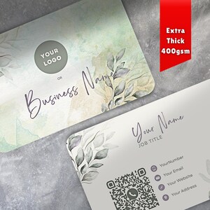 QR-Code gedruckte Visitenkarten personalisiert | Aquarell Grün | Doppelseitig | Fügen Sie Ihre Details hinzu | Karton 400g/m²