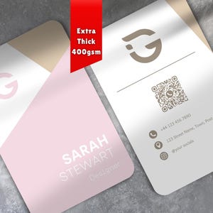 Biglietti da visita stampati con codice QR personalizzati / Rosa moderna / Fronte-retro / Aggiungi i tuoi dettagli / Cartoncino spesso 400 gsm