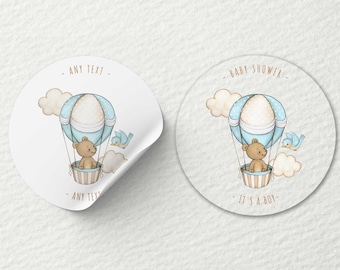 Custom Round Stickers - Teddy Hot-Air Balloon Boy