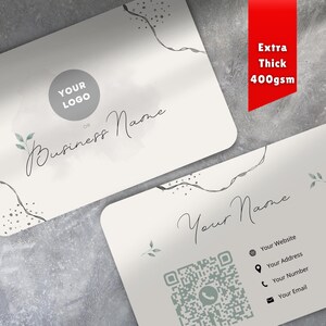 Tarjetas de presentación personalizadas con impresión de código QR / Gris abstracto / Doble cara / Agregue sus datos / Tarjeta gruesa de 400 g/m²