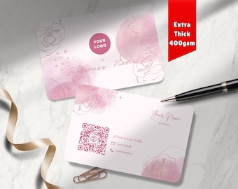 Custom QR Code Business Cards Pink Rose Theme