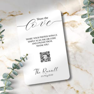 Gedruckte Hochzeitskarte Photo Sharing QR-Code | Website auf Hochzeitskarte | Für Sie gestaltet | Ihre Gäste werden ihre Fotos teilen | Dicke 350g/m²