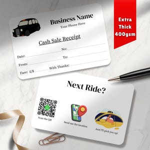Gedrukt taxibewijs gepersonaliseerd met optionele QR-code retour klant | Ontworpen voor jou | Dikke kaart: 400 gsm