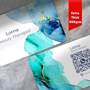 Cartes de visite personnalisées imprimées avec code QR | Eau dorée | Double face | Ajoutez vos coordonnées | Papier épais 400 g