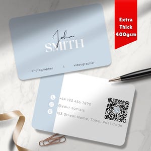 QR Code Printed Business Cards Personalised | Vertical Split Light Blue | Double Sided | Add Your Details | Thick Card 400gsm