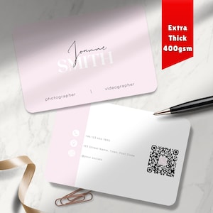 QR Code Printed Business Cards Personalised | Vertical Split Pink | Double Sided | Add Your Details | Thick Card 400gsm