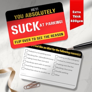 Printed Parking Warning Note Double Sided | Fun Card | Bad Parking Spot | Stop Bad Habits